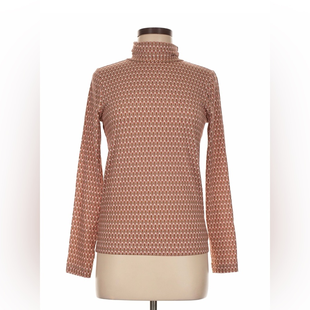 Loft Long-Sleeve Turtleneck top in Rust Pattern size extra small XS